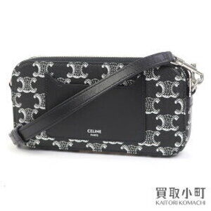 Celine Horizontal Triomphe Leather Black Smartphone Crossbody